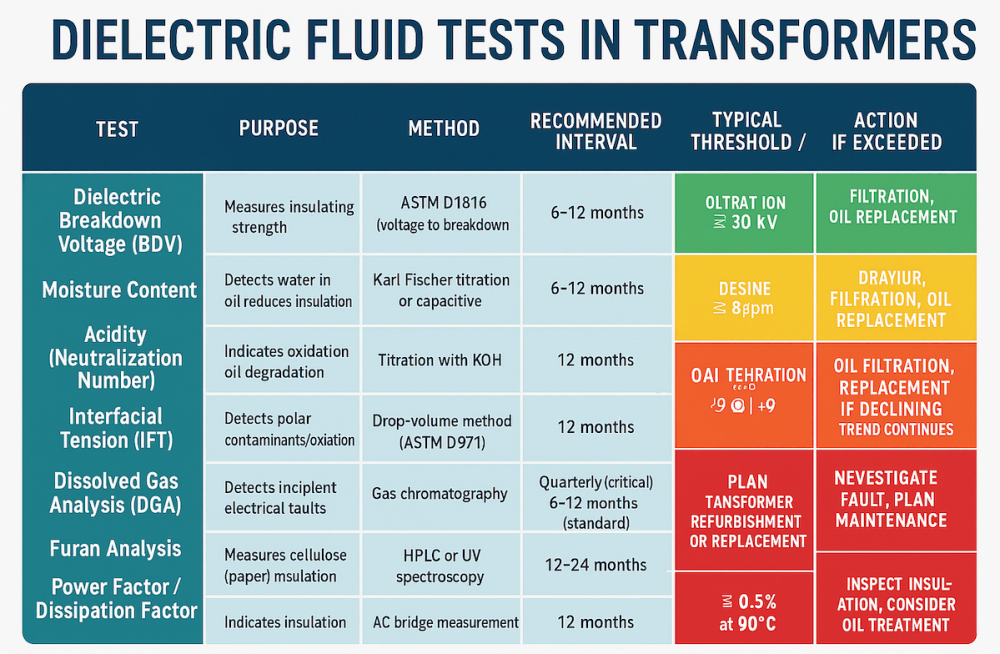 Dielectric Fluid Tests in Transformers Chart